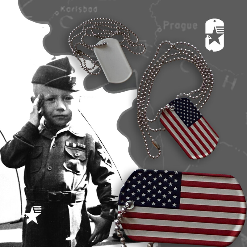 Nerezová známka DOG TAG s vlajkou USA včetně řetízku